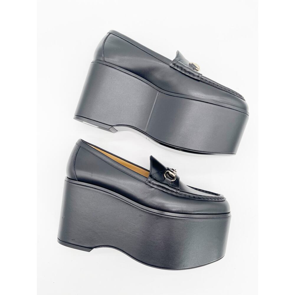 Gucci Ancora S/S 2024 Runway Black Leather Horsebit Platform Loafers IT 38 - Picture 5 of 16
